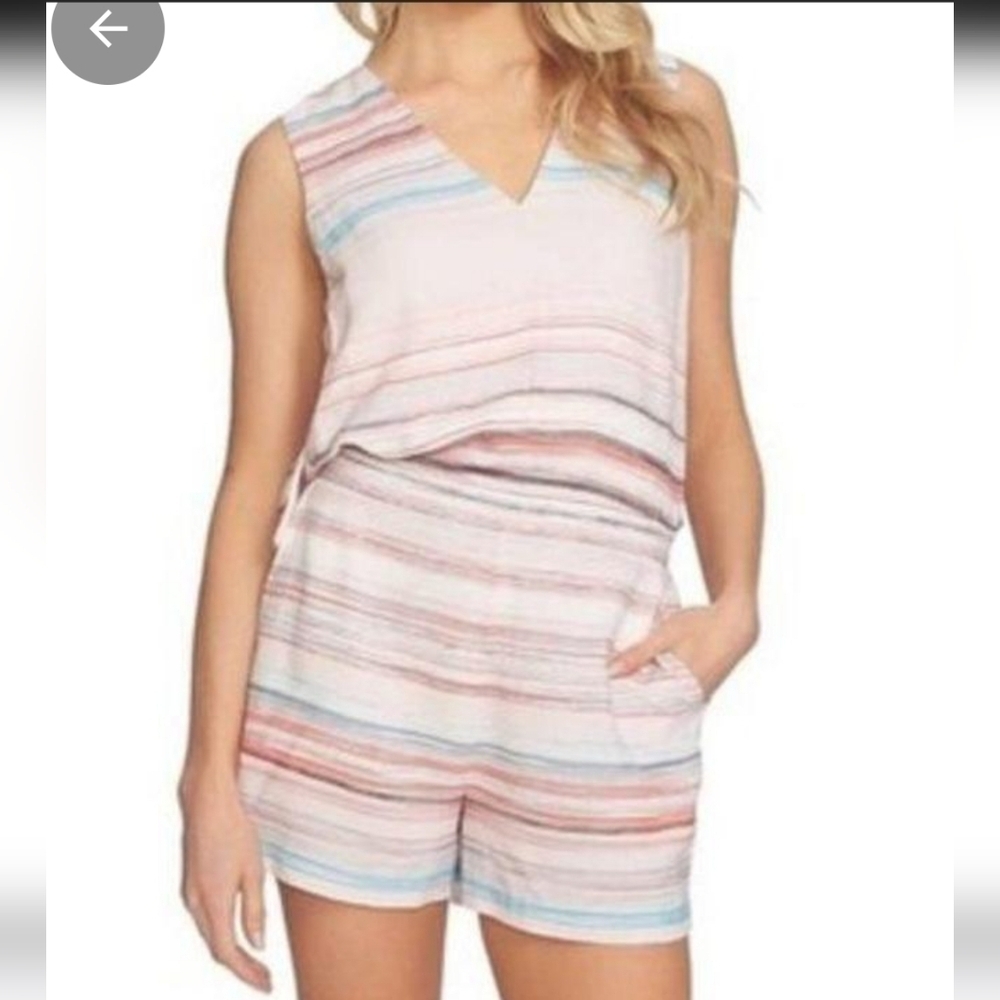 1. State Striped Pink Crepe Romper lightweight, sleeveless, silhouette Size 6